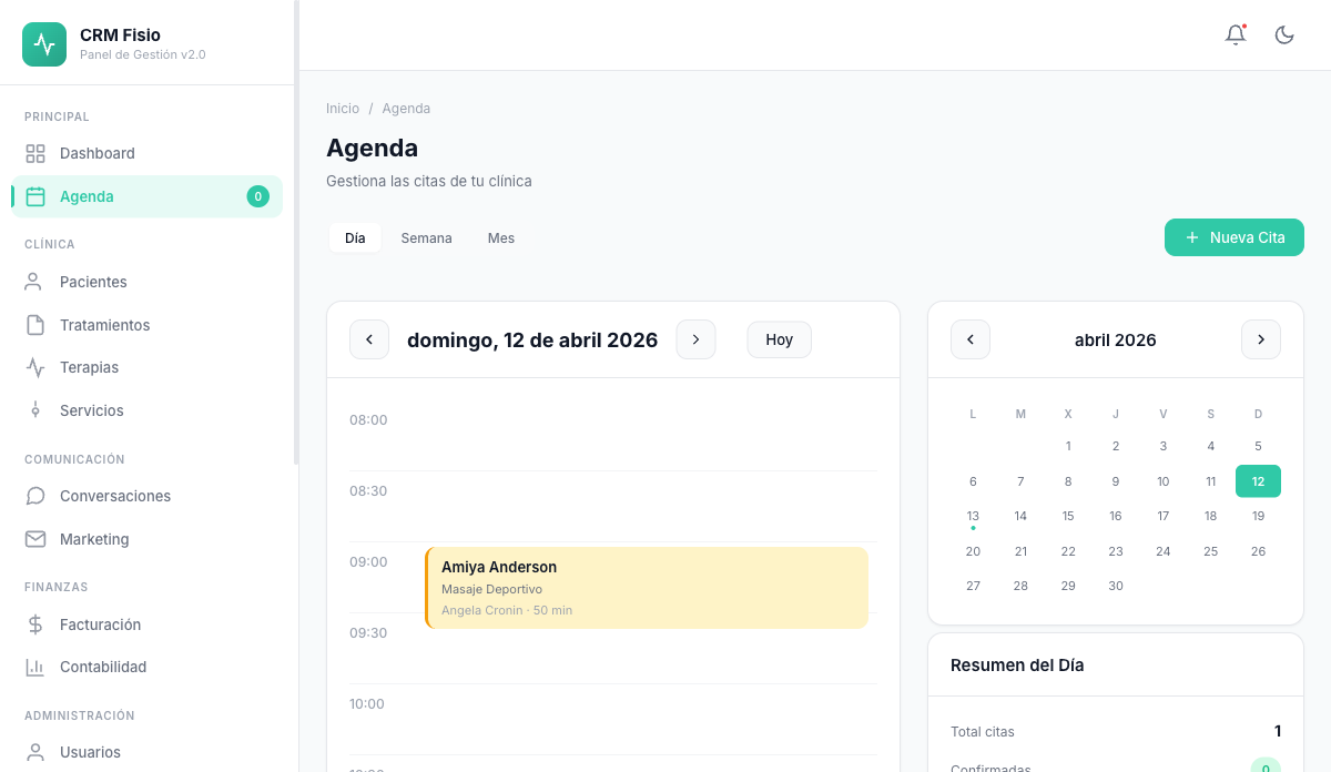 Agenda y recordatorios automáticos en Fisionexa